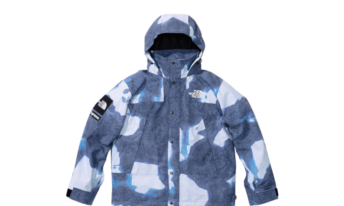 Supreme x The North Face Bleached Denim Print Nuptse Jacket Blue