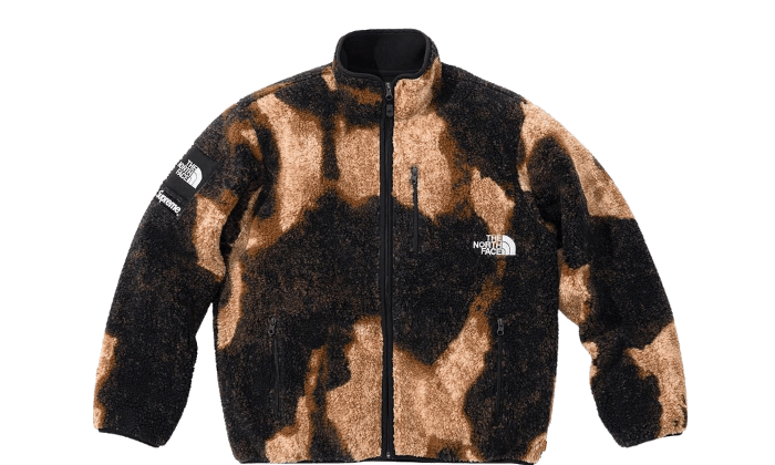 Supreme The North Face Bleached Denim Print Fleece Jacket Brown