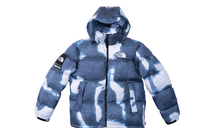 Supreme x The North Face Bleached Denim Print Nuptse Jacket Blue Indigo