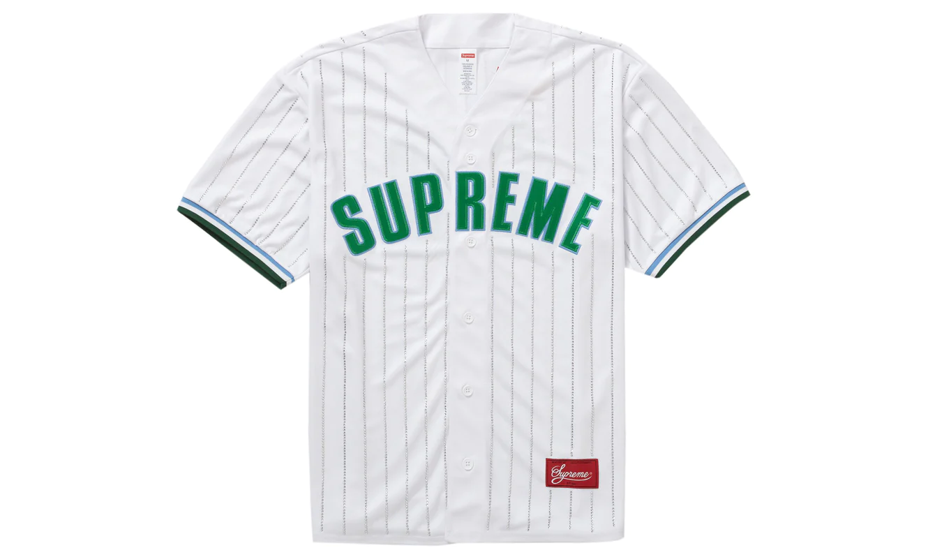 Supreme Rhinestone Stripe Baseball Jersey White – Izicop