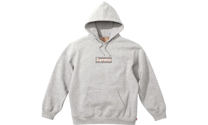 Supreme Burberry Box Logo Hooded Sweatshirt Heather Grey