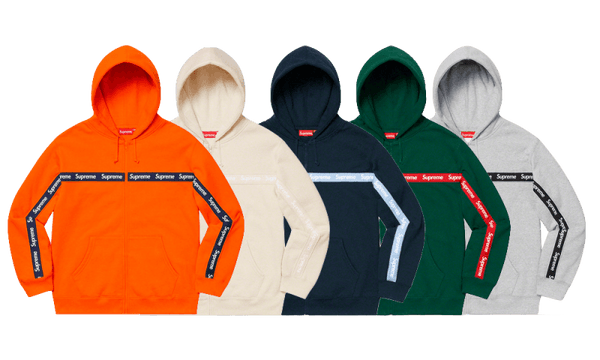 Supreme Text Stripe Zip Up Hooded Sweatshirt - N/A – Izicop