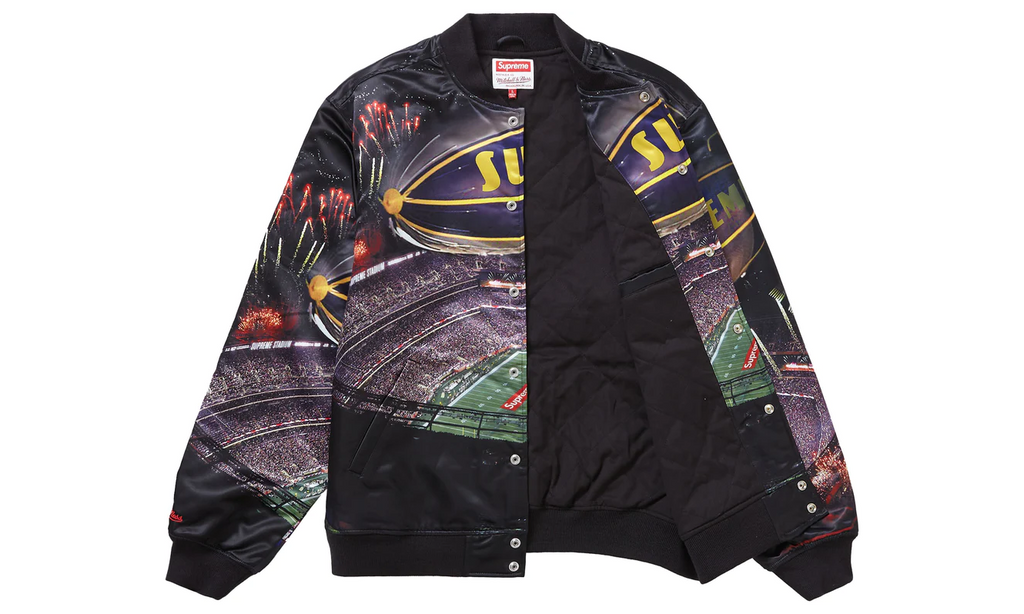 Supreme Mitchell & Ness Stadium Satin Varsity Jacket Black – Izicop