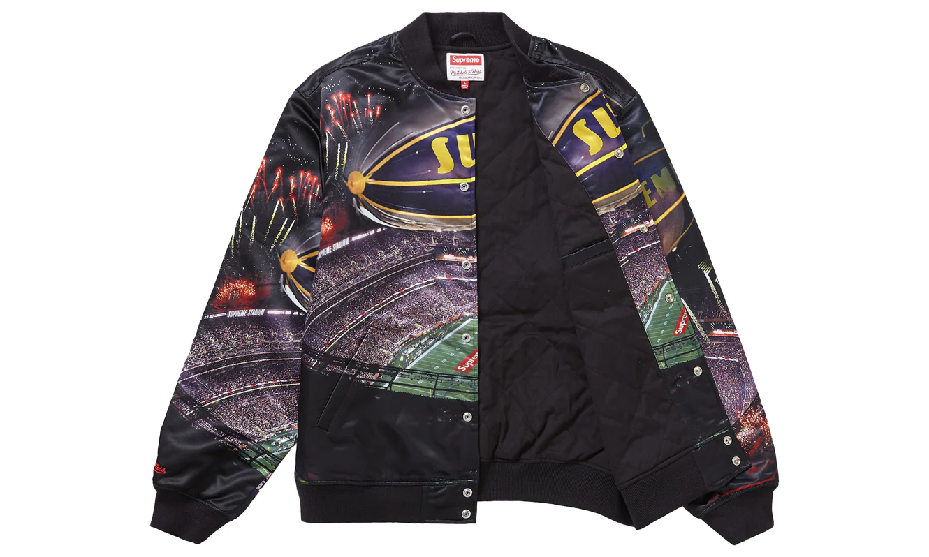 Supreme Mitchell & Ness Stadium Satin Varsity Jacket Black
