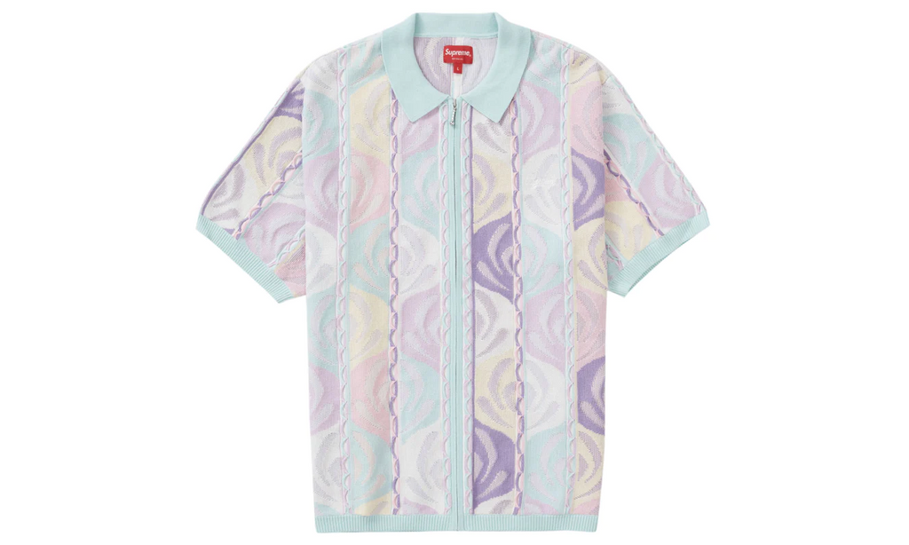 Supreme Abstract Textured Zip Up Polo Pale Blue – Izicop